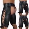 Mens Leather Shorts Knickers Briefs Crotchless Lace-Up Front Underwear Sex Toys