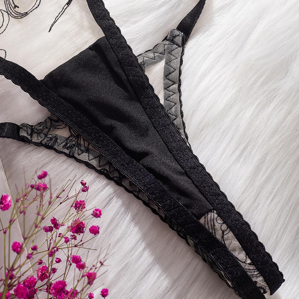 Летний женский комплект нижнего белья, сексуальный кружевной комплект с цветочной вышивкой, бюстгальтер, французский ультратонкий дышащий бюстгальтер, модное нижнее белье, стринги