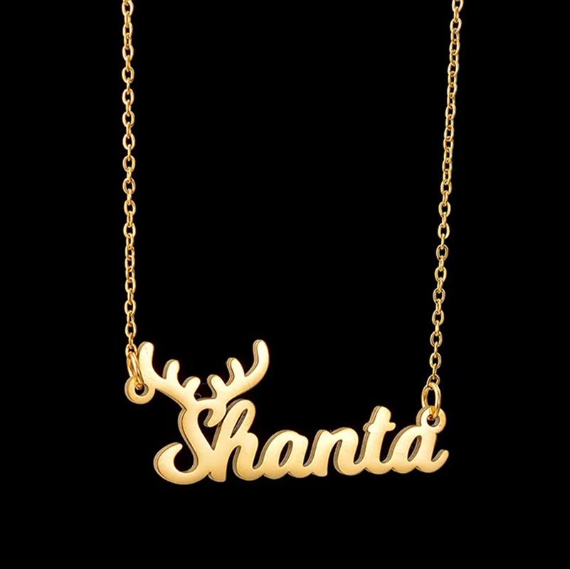 Персонализированное ожерелье с именем из нержавеющей стали - Женская европейская и американская мода, рождественское украшение