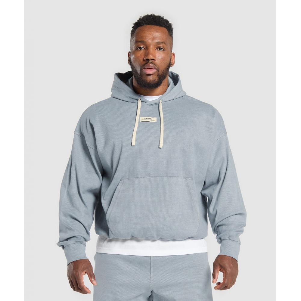 Gymshark Heavyweight Rib Hoodie Denim Grey A1b5n Uc32
