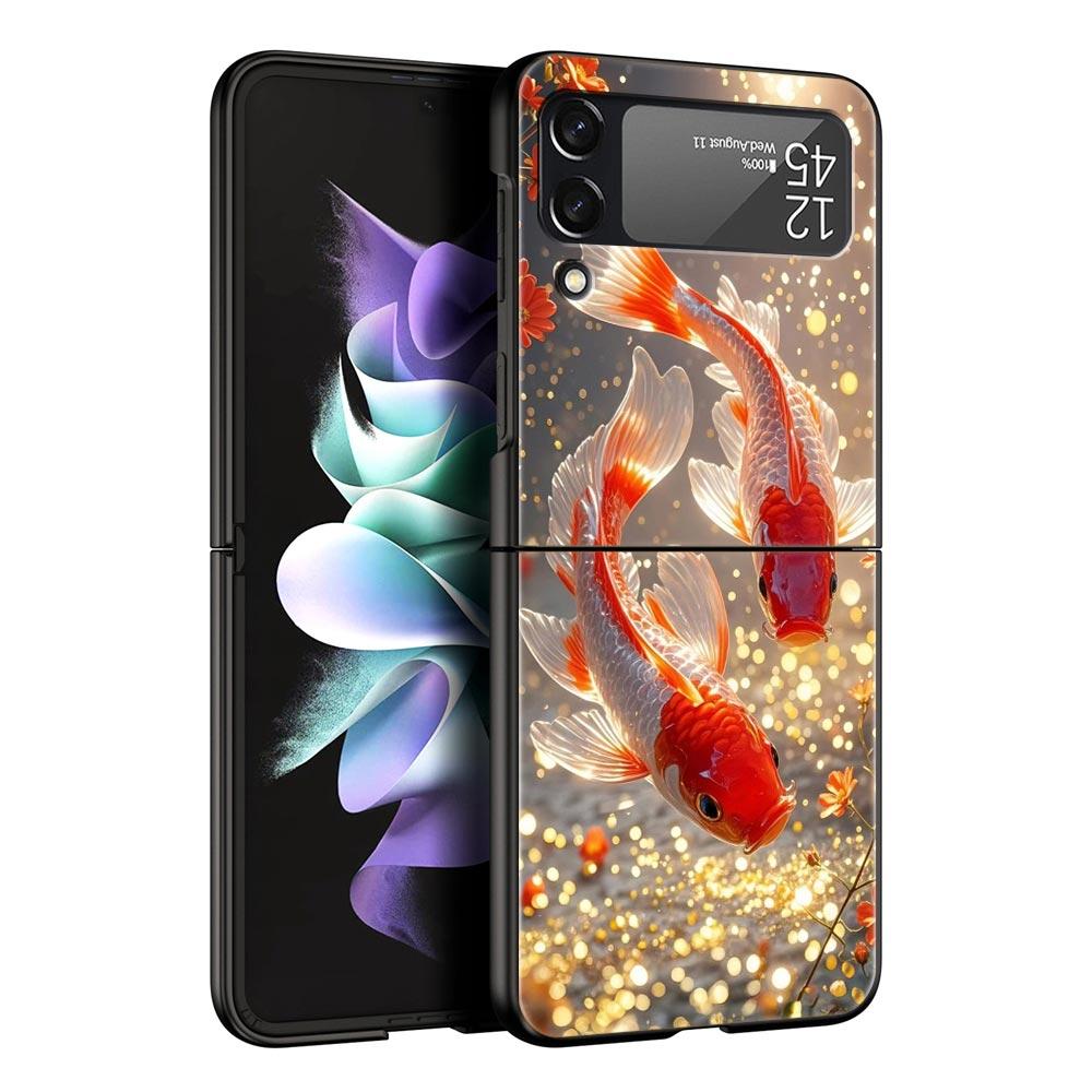 Жесткий чехол из поликарбоната с изображением золотой рыбки для Samsung Galaxy Z Flip 7 6 5 4 Черный чехол для Galaxy Z Flip 3 Складной корпус Fundas Сумка