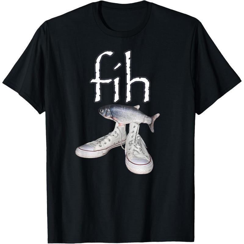Fih Shoes Funny Misspelled Fish Meme T-Shirt Crewneck Tops Casual Shortsleeve