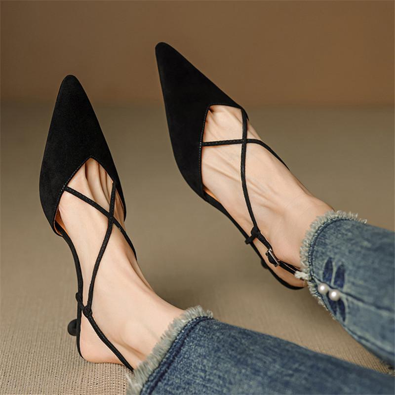 Модные новые летние сандалии из овечьей замши, женская обувь, сандалии с острым носком для женщин, модные сандалии с закрытым носком, обувь ручной работы из натуральной кожи