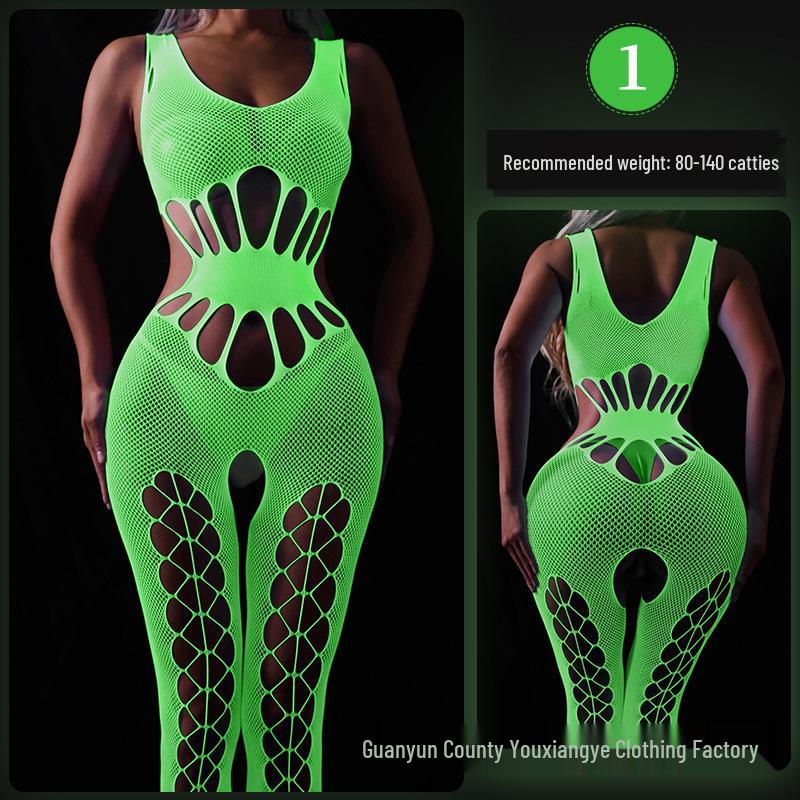 Светящийся в темноте бодистокки из сетки плюс сайз с люминесцентным бандо и носками