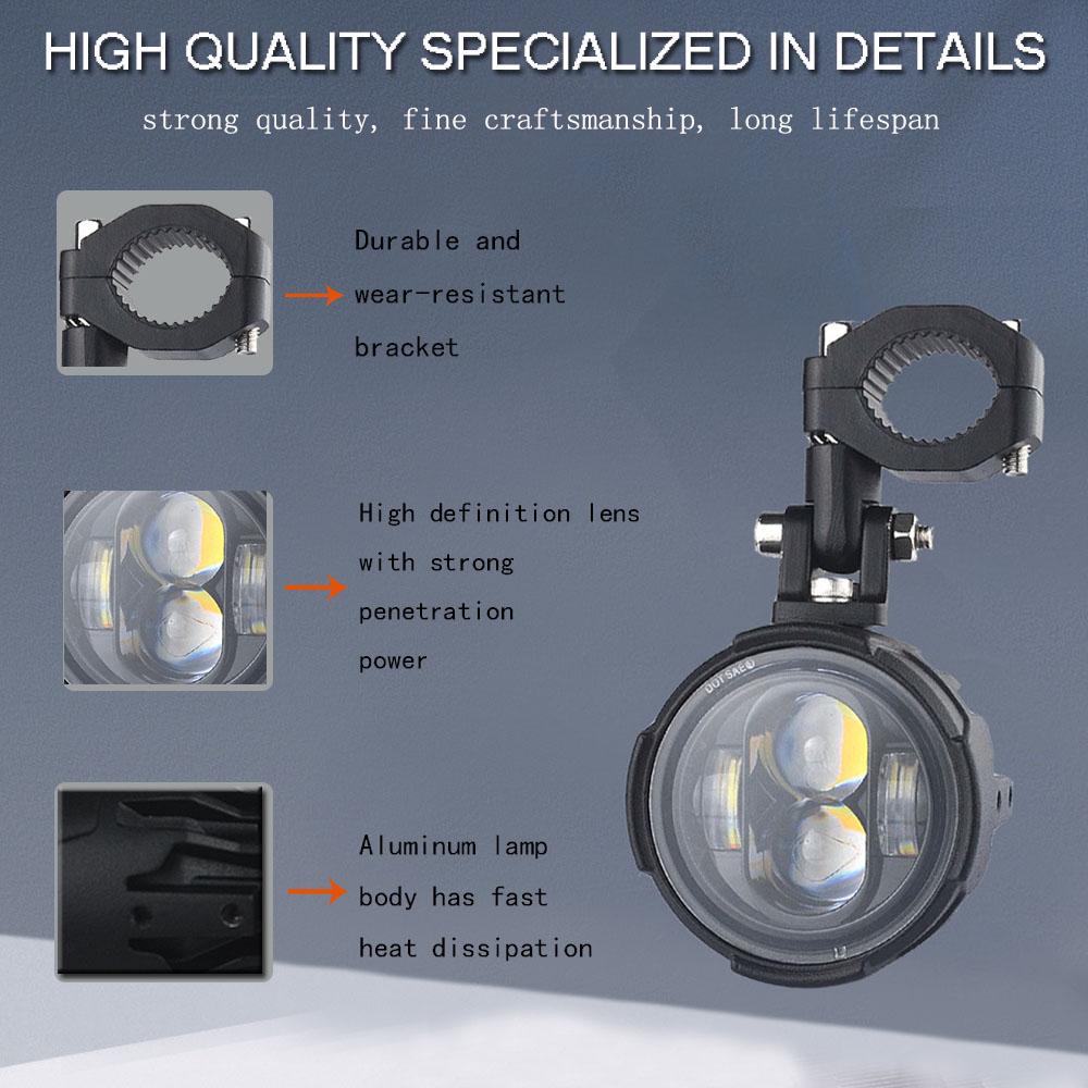 100W Dual-Color LED Motorcycle Headlight Fog Lights - Auxiliary Driving Spotlight Headlamp with Flasher for Enhanced Visibility