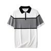 Летняя мужская рубашка поло с коротким рукавом, модная эластичная модель в стиле колор-блок, не требующая глажки, с вязаным отложным воротником и застежкой-молнией до середины.
