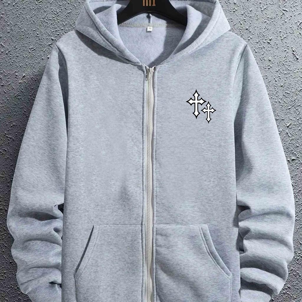 Стильная мужская куртка с капюшоном и принтом христианского креста, спортивная толстовка на весну и осень