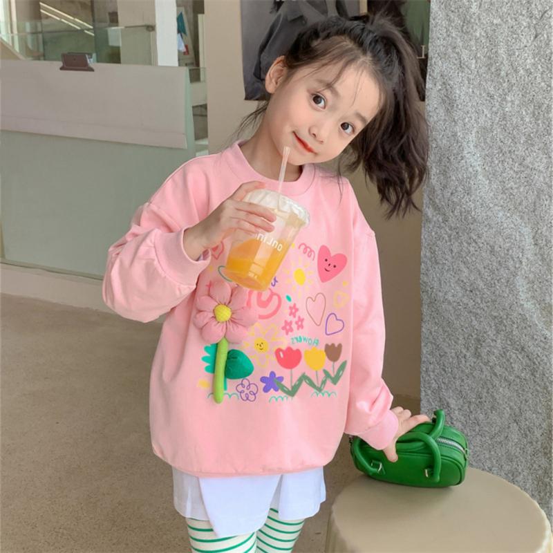 Детские топы, милый пуловер средней длины с трехмерным цветочным принтом