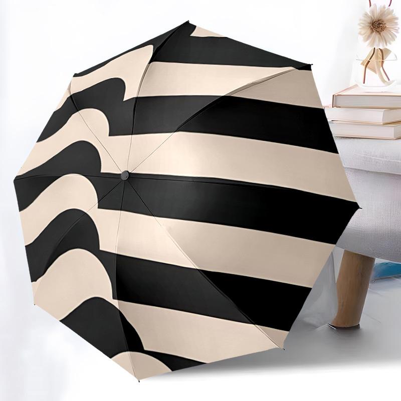 1pc Wave Pattern Automatic Open/Close Umbrella with One-Touch Button, Compact Folding Canopy, Sturdy 8-Rib Windproof Design S42