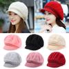 Women Casual Vintage Plush Skullcap Knitted Visor Beret Hat Beanie Hat