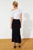 Women's Fashion Black Slit Detailed Fish Shape Maxi Length Woven Skirt