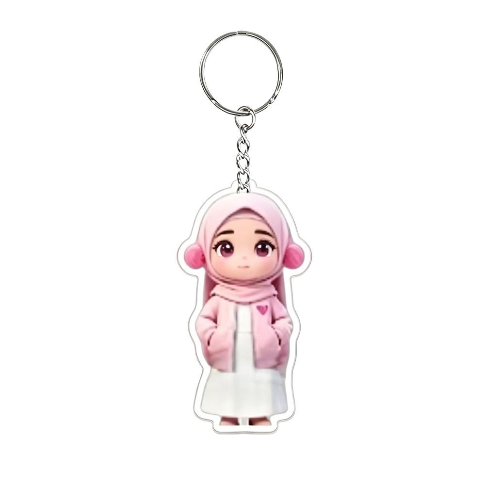 Cute Style 2D Flat Design Acrylic Keychain Acrylic Material Lightweight Hijab Girl Keychain Cartoon Key Pendant Backpack Hanging
