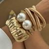 Многослойный штабелированный полосатый металлический браслет на предплечье, женский, преувеличенный ins большой жемчужный открытый браслет