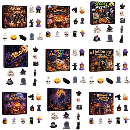 Halloween Countdown Calendar Advent with 9 Mini Resin Figures, Day Spooky Home Table Decor to Calendar, Surprise Collectible Ornaments for Adults Boys