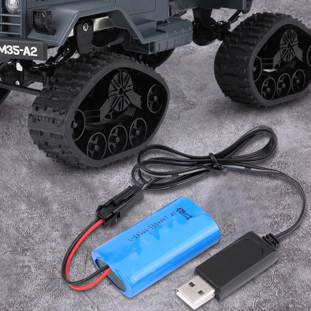 Модернизированная аккумуляторная батарея 7,4 В 500 мАч с USB-кабелем для WPL / гусеничного / военного радиоуправляемого автомобиля