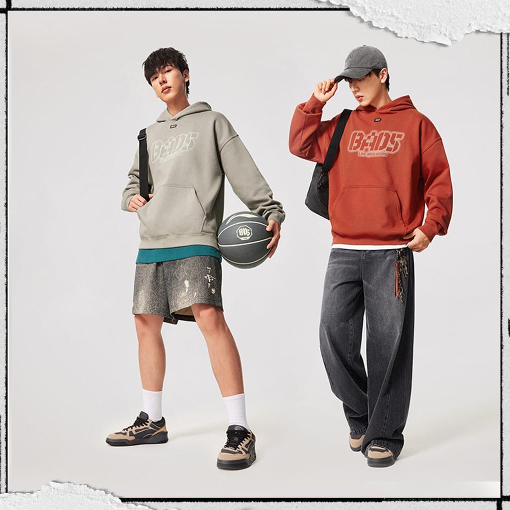 Li Ning BADFIVE Толстовки Мужские Охра Красный С капюшоном Утепленные Обычные AWDV877-7
