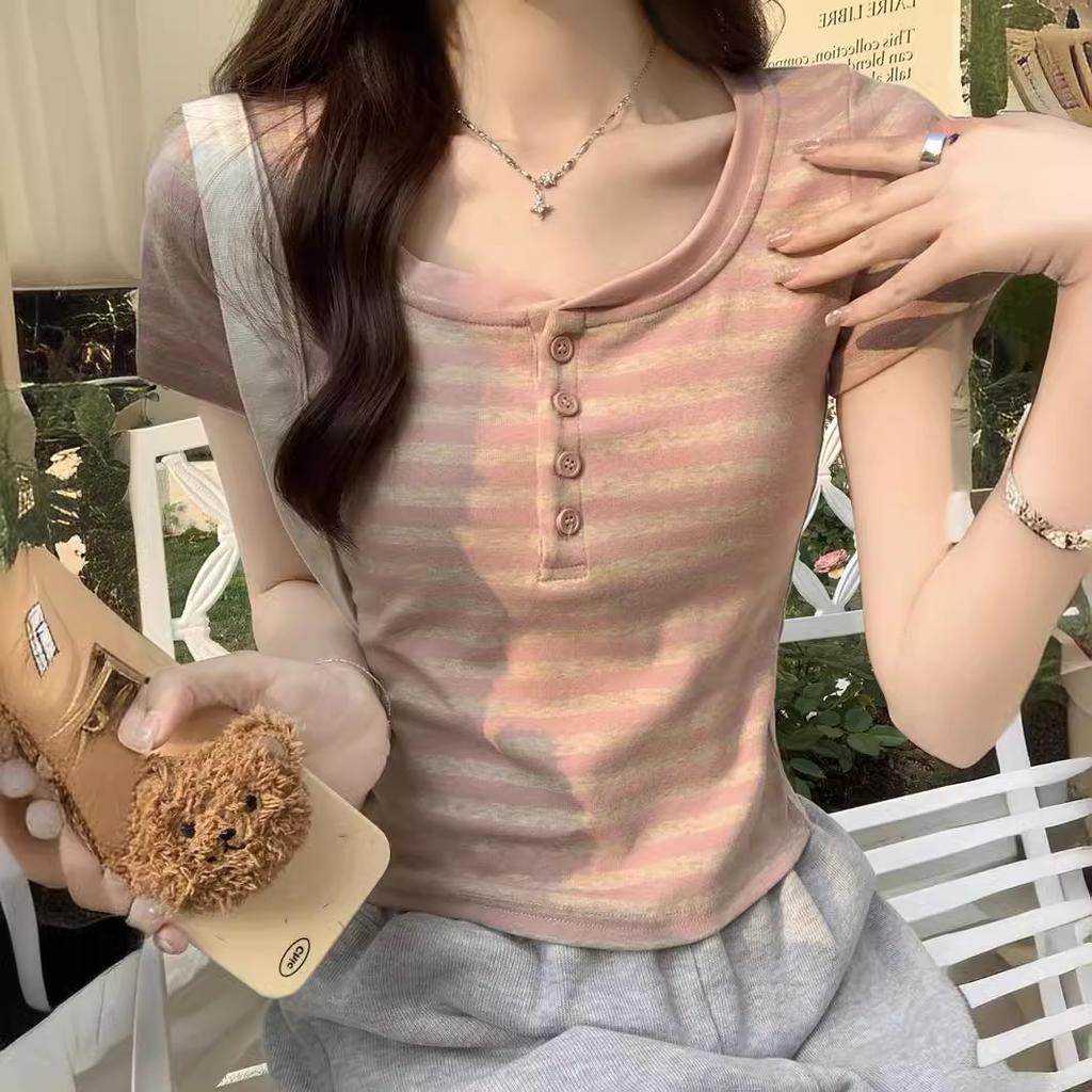 Женский летний новый корейский стиль полуоткрытый вырез Slim Fit Slim Short Top