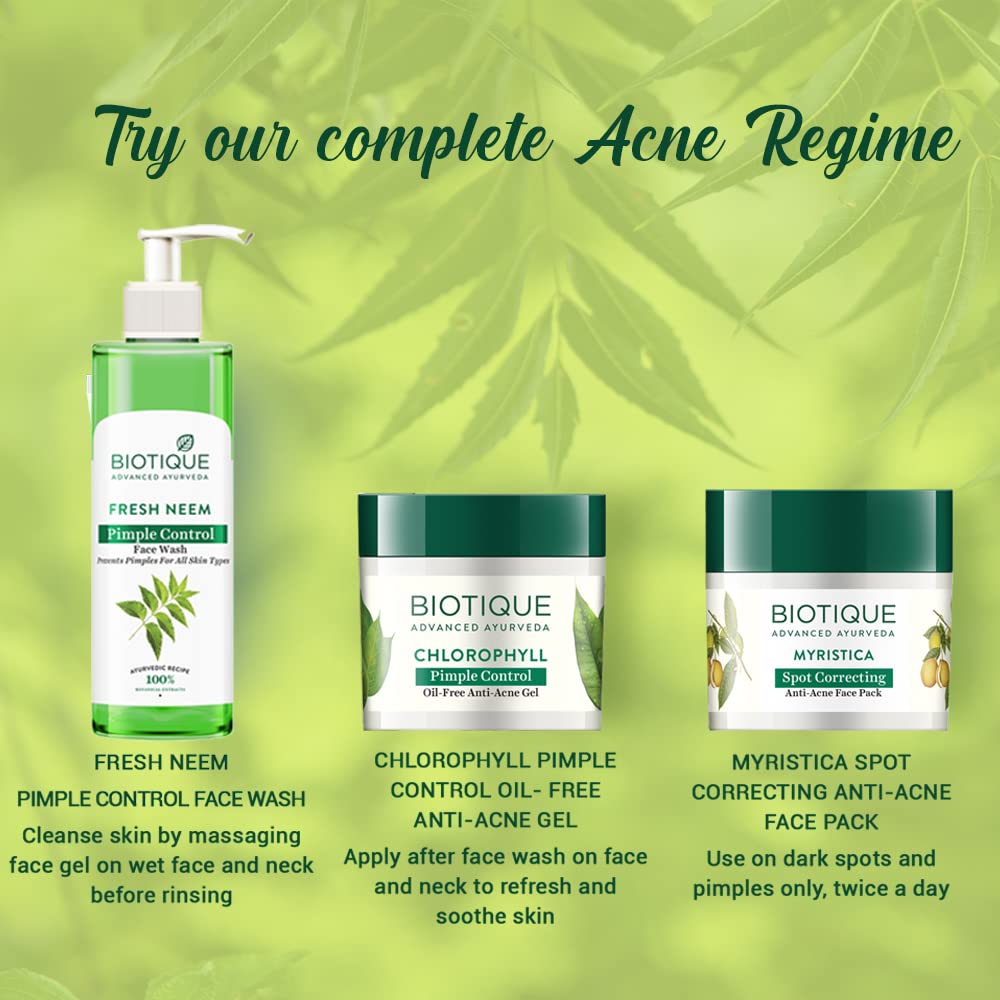 Biotique Освежающий гель для умывания для контроля прыщей с нимом 200 мл | Аюрведическое средство для очищения от акне | 100% растительные экстракты | Для всех типов кожи