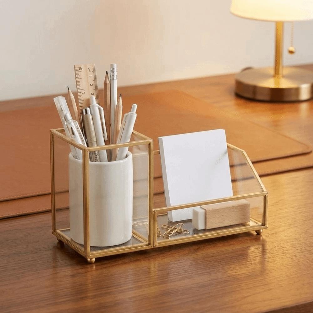 Golden Edge Name Card Holder Elegant Display Stand Office Tools Desk Organizer Home