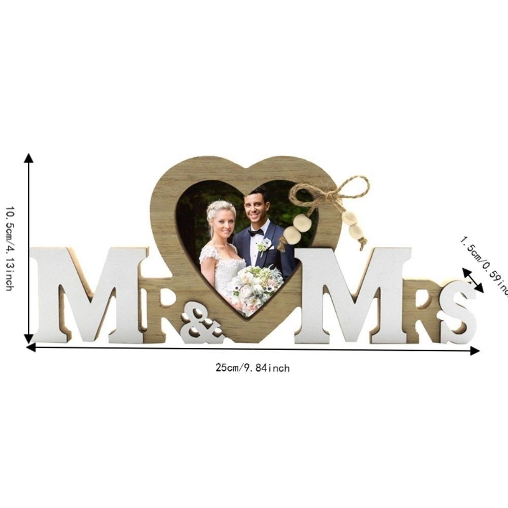 Photo Frame MR & MRS Wooden Heart Photo Frame Wedding Reception Table Decoration