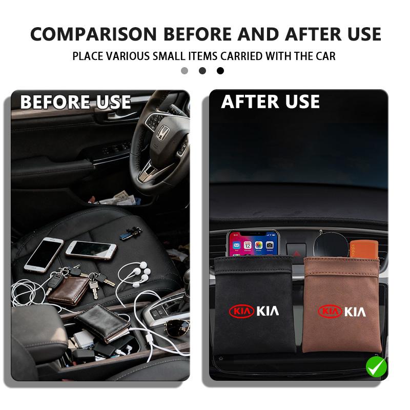 URDV7 For KIA Car Storage Air Outlet Debris Bag Tidy Hanging Suede Organizer Accessories Sportage Rio Ceed Niro Soul Stonic Picanto