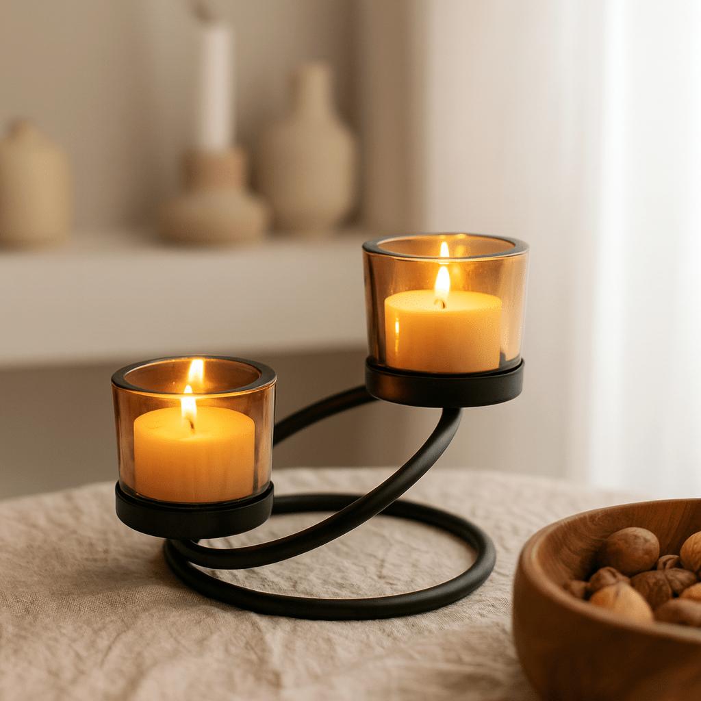 Votive Candle Holder Iron 2 Cup Double Step