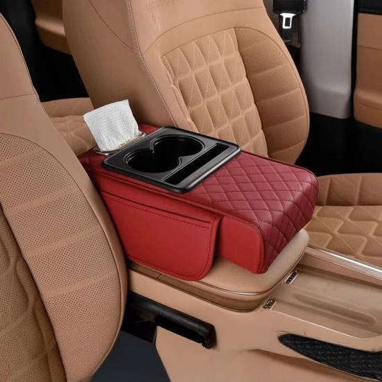 Car Armrest Box 5-in-1 Organizer with Cup Holder & Tissue Phone Slot Faux Leather Multifunctional Car Organizer Universal Vehicle Accessory