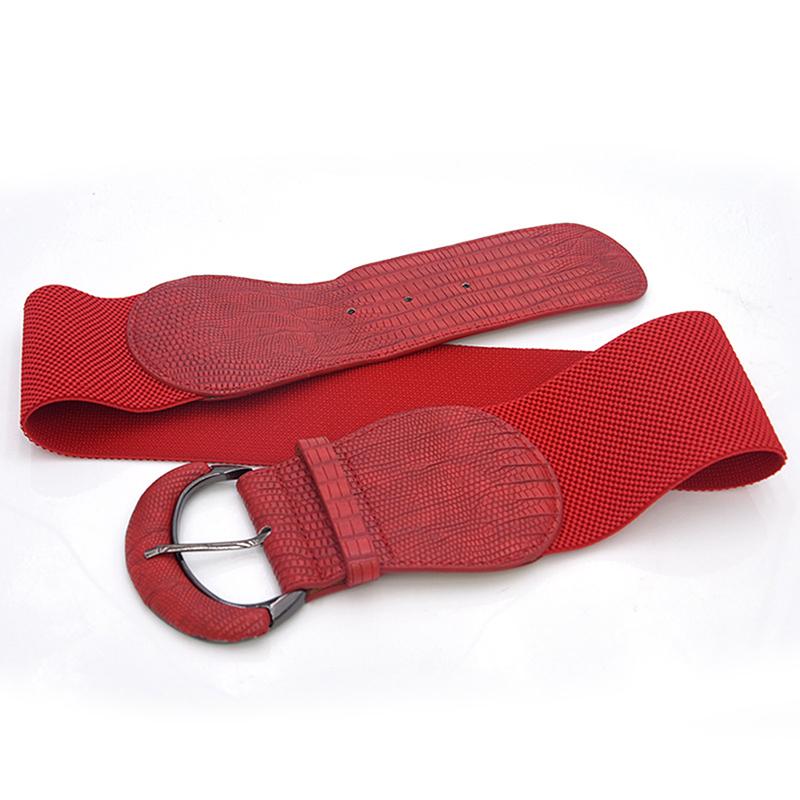 Womens Ladies Faux Leather Wide Stretch Elastic Buckle Cinch Waist Wide Belts