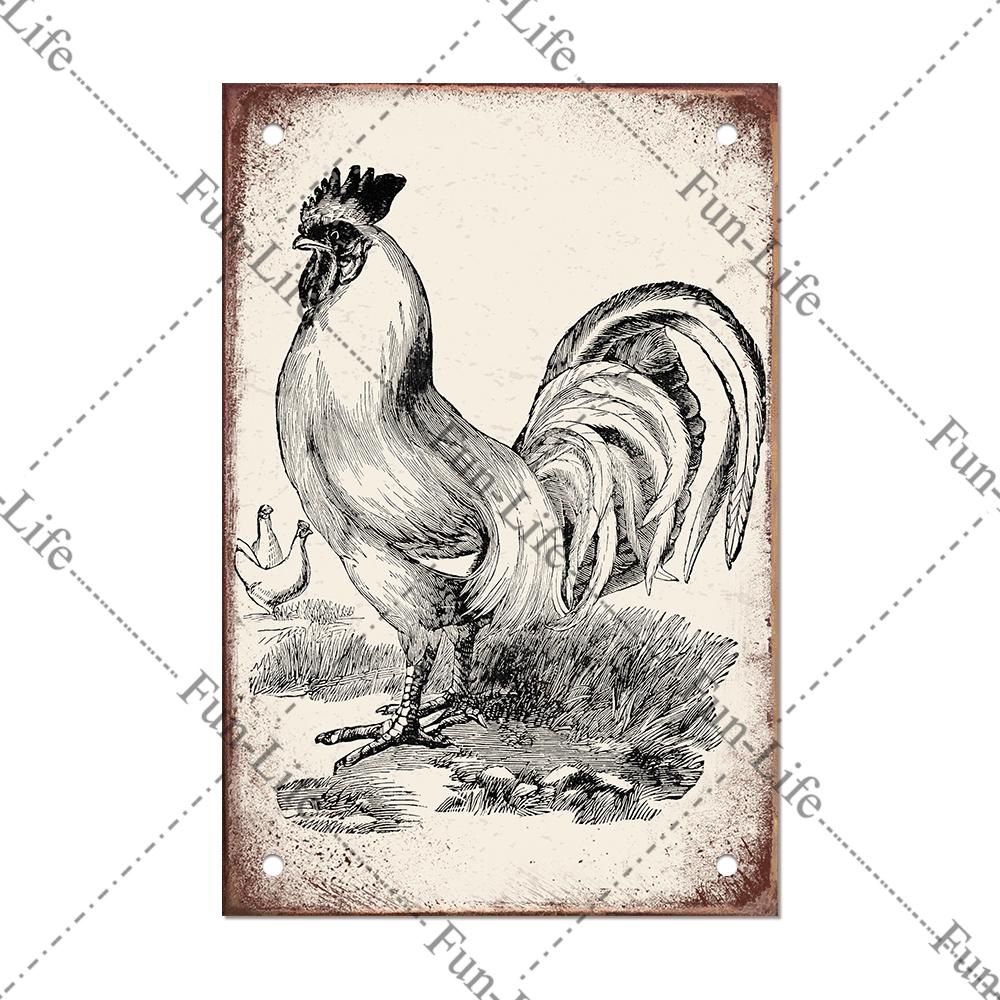 Винтажный постер с курицей, металлические жестяные знаки, тарелка, петух, куриное яйцо, ретро-налет, домашний декор на стену, 20x30 см