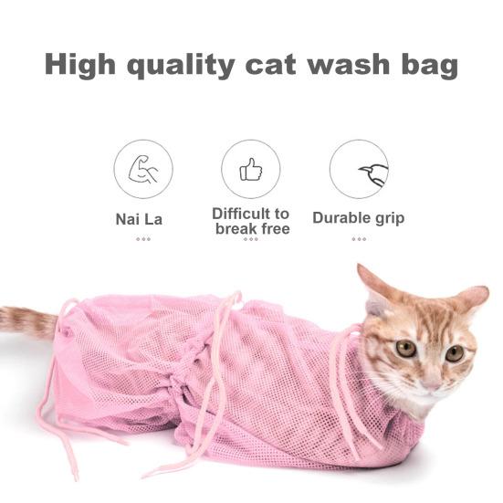Breathable Mesh Cat Shower Bag Anti-Scratch Anti-Bite Adjustable Grooming Bag for Nail Trimming Bathing Cat Washing