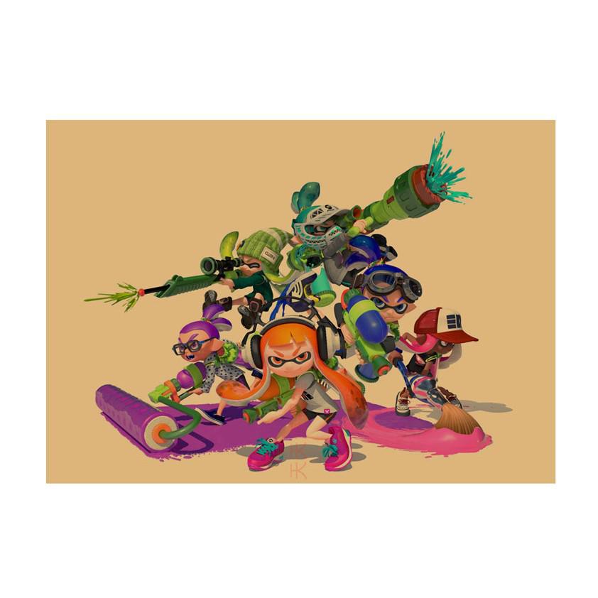 Splatoon Spray Warriors Ретро Аниме Постер для Игровых Комнат