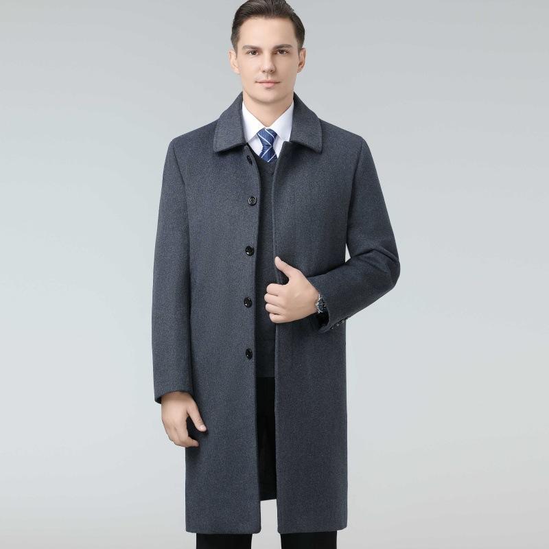 Cashmere Coat Men's Long Knee-length Woolen Down Lining Coat Middle-aged Dad Winter Coat Lapel Thickened Windbreaker