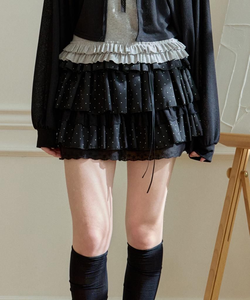 Pink Pineapple Sunny Dot Tiered Skirt_Black