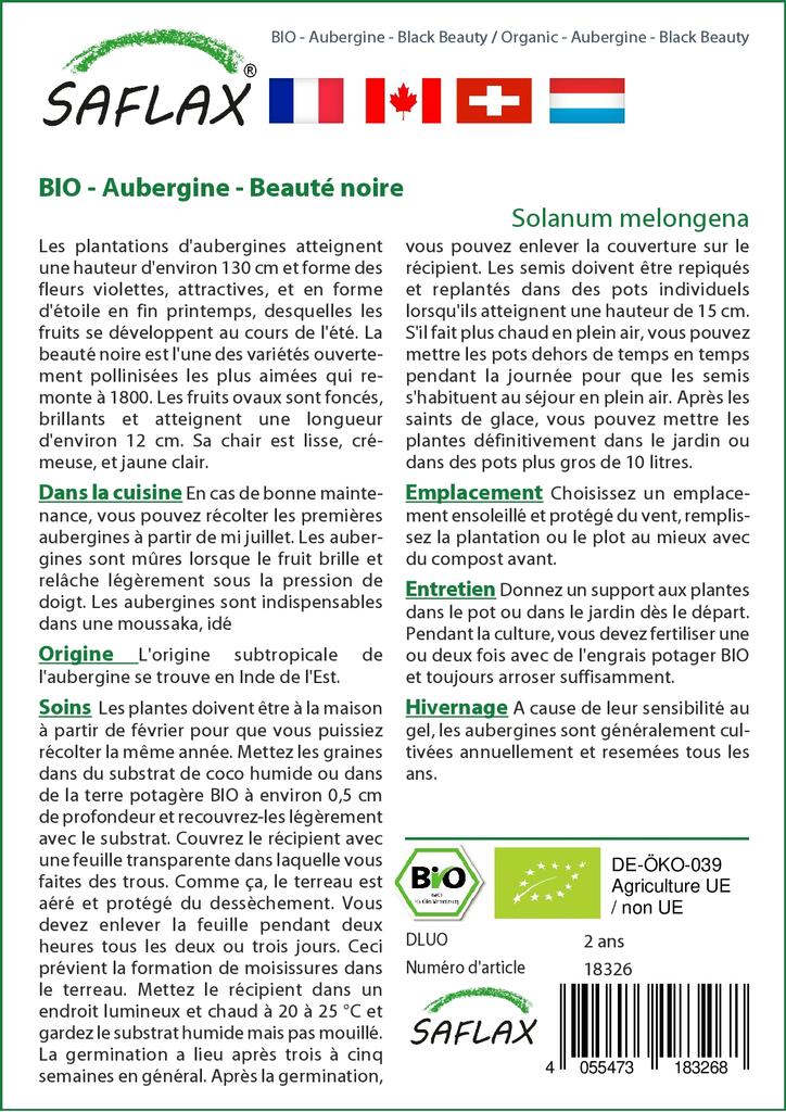 SAFLAX Garden in the Bag - Органический - Баклажаны - Black Beauty - 25 семян - С субстратом в подходящем пакете - Solanum melongena