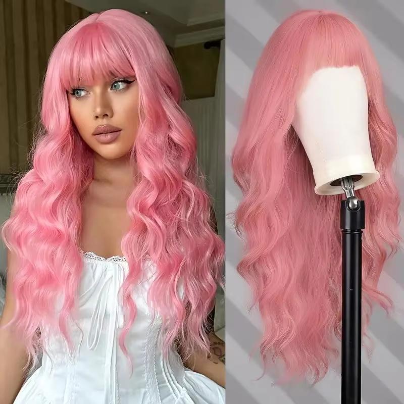 New purple synthetic wig with big waves for party, Halloween cosplay, everyday use, high-temperature hair accessory