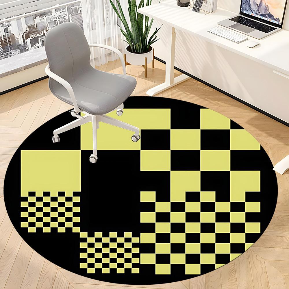 1pc Checkerboard Pattern Office Round Area Rug, Indoor Mat Suitable For Office, Under Office Chairs Bedroom Living Room Home Decor, Room Deco 080