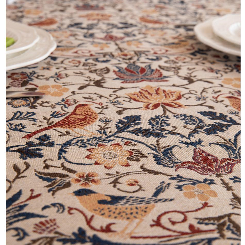 Retro Cotton Linen Floral Rectangular Tablecloth Elegant Dust Proof Cover For Wedding Party Dining Room Decor
