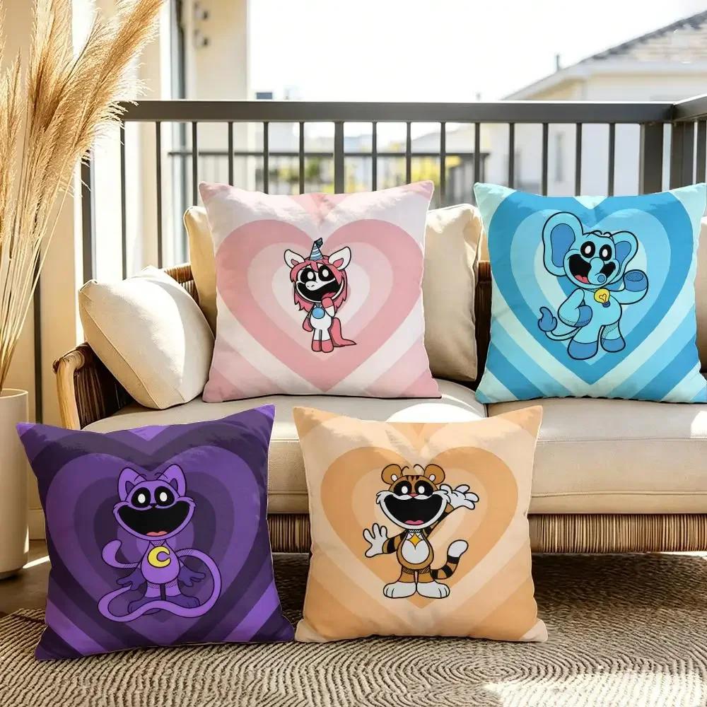 SSmiling CCatnap Heart Cushion Cover Soft Plush Throw Pillow Cover DoubleSided Decorative Case Sofa Bedroom Home Decor