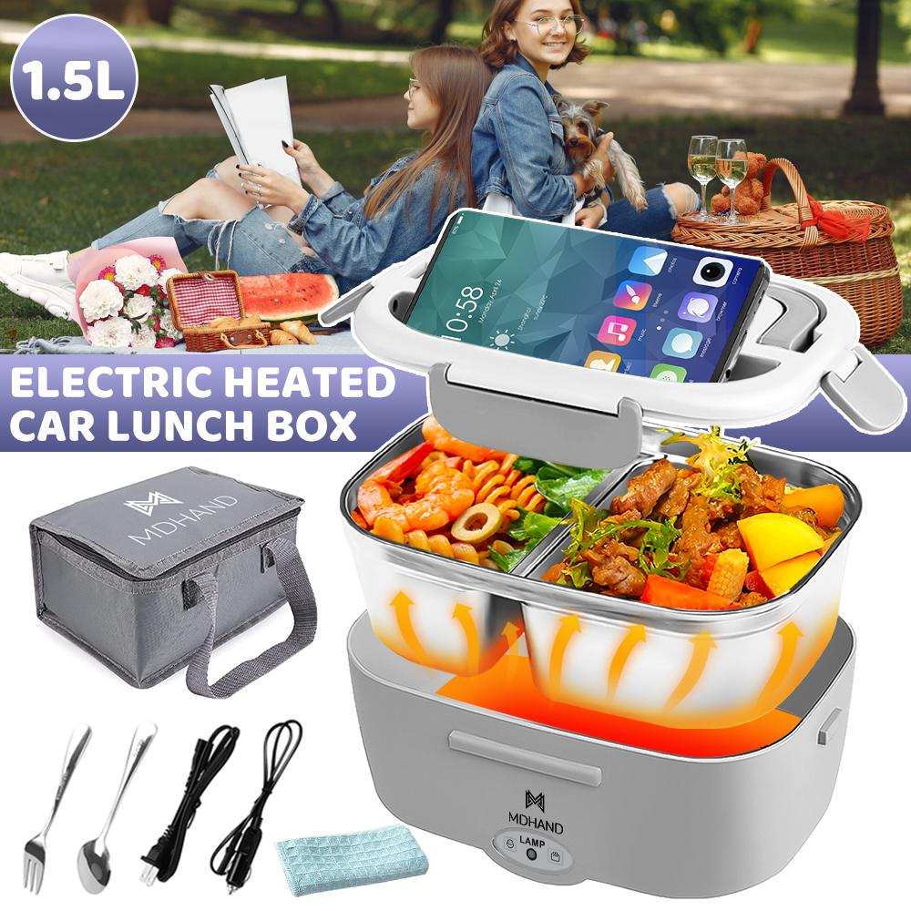 2-в-1 электрический подогреваемый ланч-бокс для автомобиля + дома 12 В 220 В портативный контейнер для ланча Bento из нержавеющей стали контейнер для еды Bento Box
