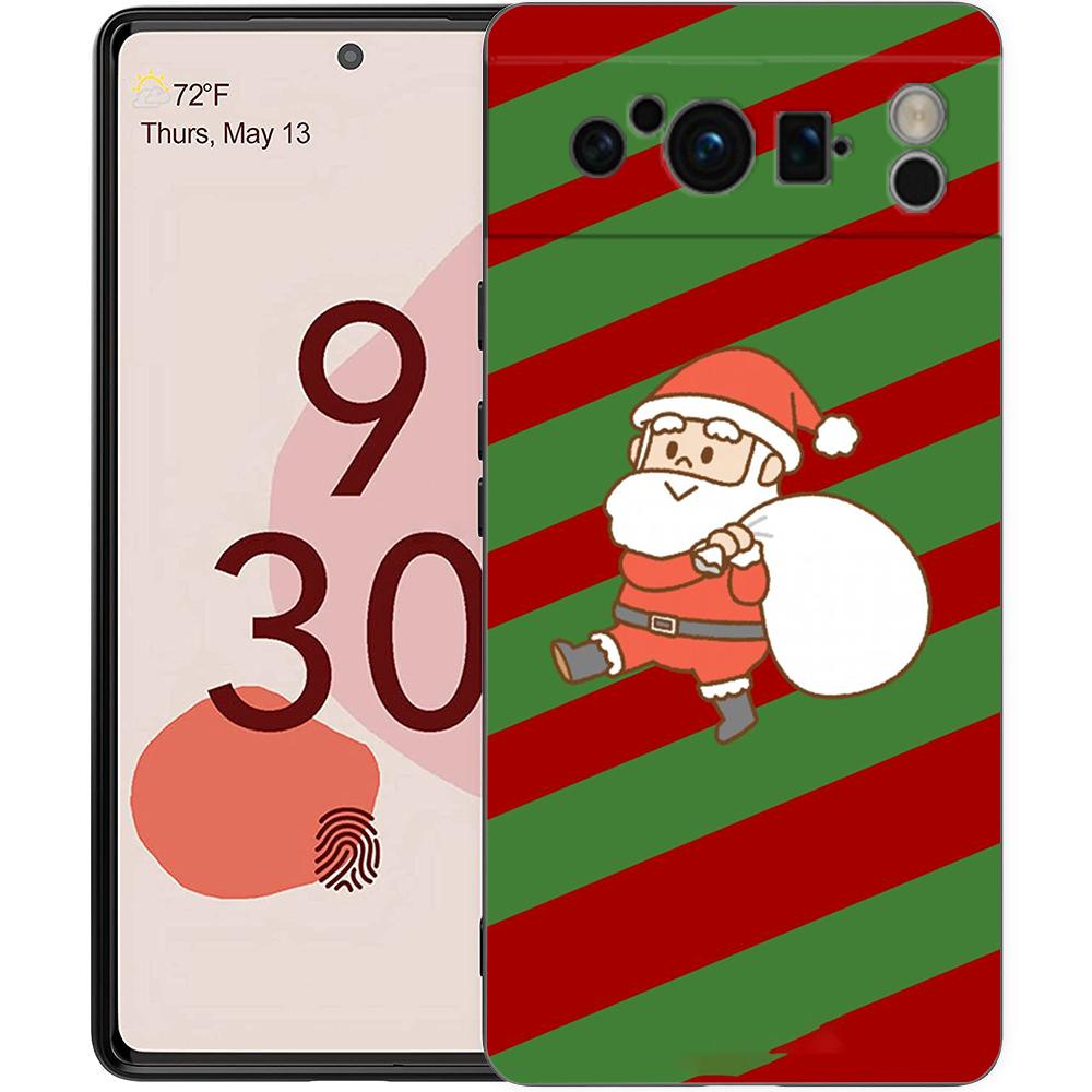 Смешной мультяшный чехол на Новый год и Рождество Санта Клаус для Google Pixel 9 8 7 6 Pro XL 8A 6A 7A 5G Мягкий ТПУ Черный чехол Fundas