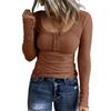 Женская футболка-henley с длинным рукавом в рубчик, с пуговицами, с вырезом-лодочкой, облегающая, для повседневной носки