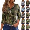 Women's T Shirt Tee Print Button  3/4 Sleeve Daily Weekend Fashion Basic V- Neck Regular Top