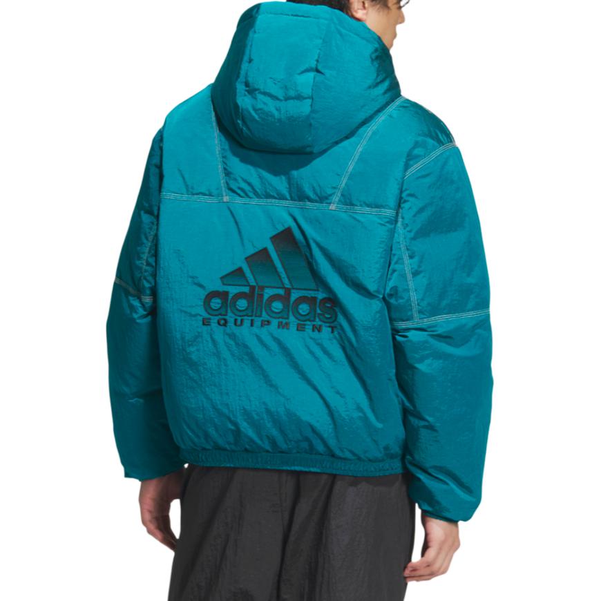 adidas Equipment Series SS25 свободная теплая спортивная куртка с капюшоном на утином пуху с буквами мужская куртка зеленая KA7980