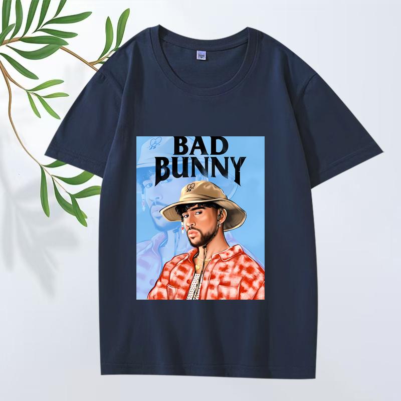 Модная Классическая Графическая Футболка Bad Bunny Мужская Женская Оверсайз 100% Хлопок Уличная Стильная Короткий Рукав Летний Принт Унисекс Топы