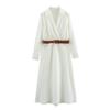 Весна/Лето 2025 Женское приталенное платье с лацканами и длинными рукавами, с поясом