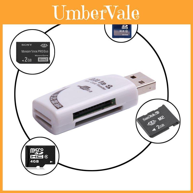 Стильный и компактный USB-кардридер 4-в-1, многофункциональный SD TF MS M2 для компьютеров