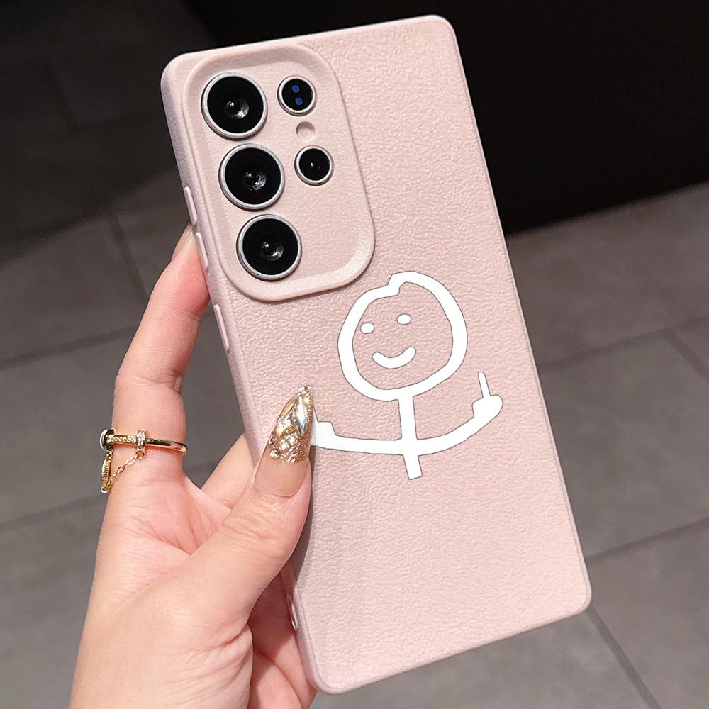 Samsung A07 A16 Xiaomi Redmi 13C 14C для iPhone 17 16 Pro Max Infinix Realme Чехлы для телефонов Мягкий коричневый Кожаный узор TPU Чехол NY50 Мультяшный Спичечный человечек арт