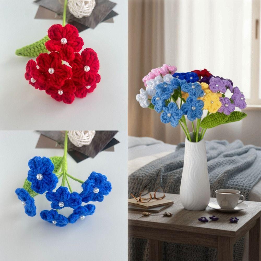 a Bundle of 6 Flowers Crochet Flowers Artificial Knit Fake Flowers Creative Handmade Bouquet  Gift