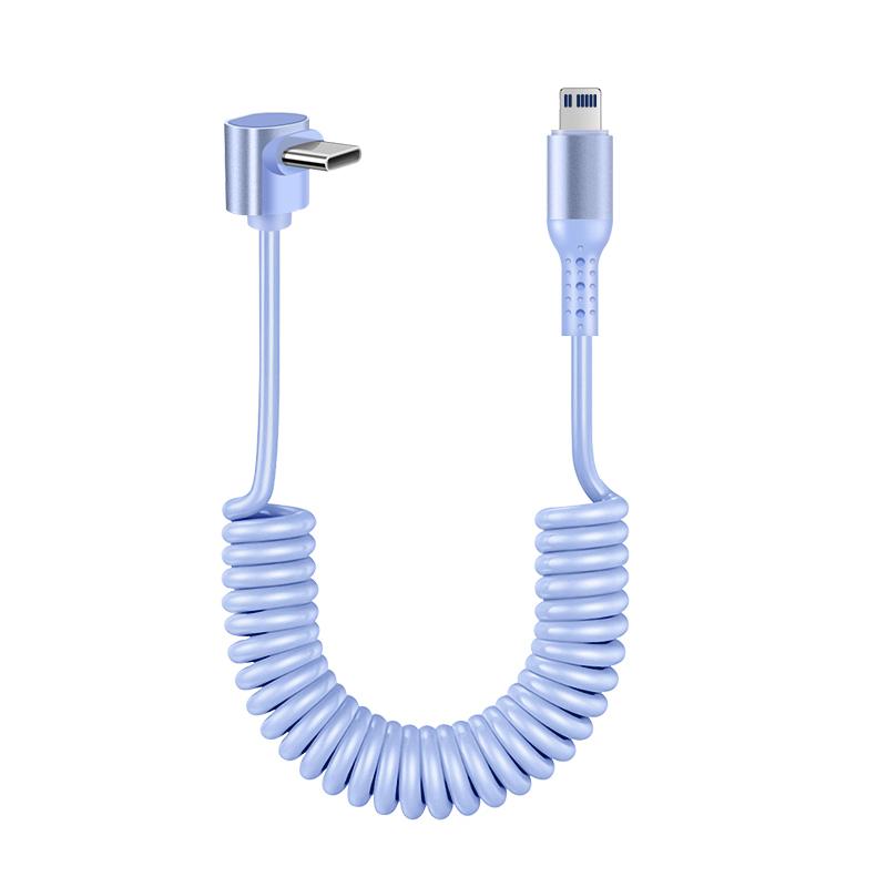 1.5M Coiled USB-C Type C 5A Fast Charging Data Cable 90 Right Angle Retractable Pure Copper Mobile Phone Cord for