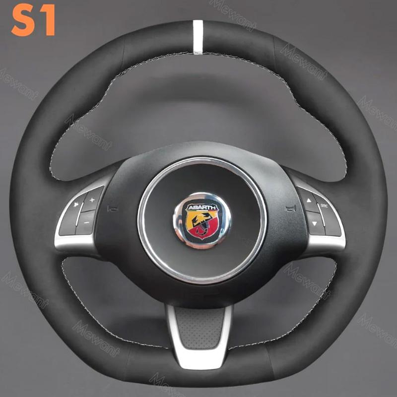 Ручная вышивка салона из замши с карбоновыми вставками для Fiat Abarth 500 500C 2013-2017 Чехол на руль автомобиля Автоаксессуары